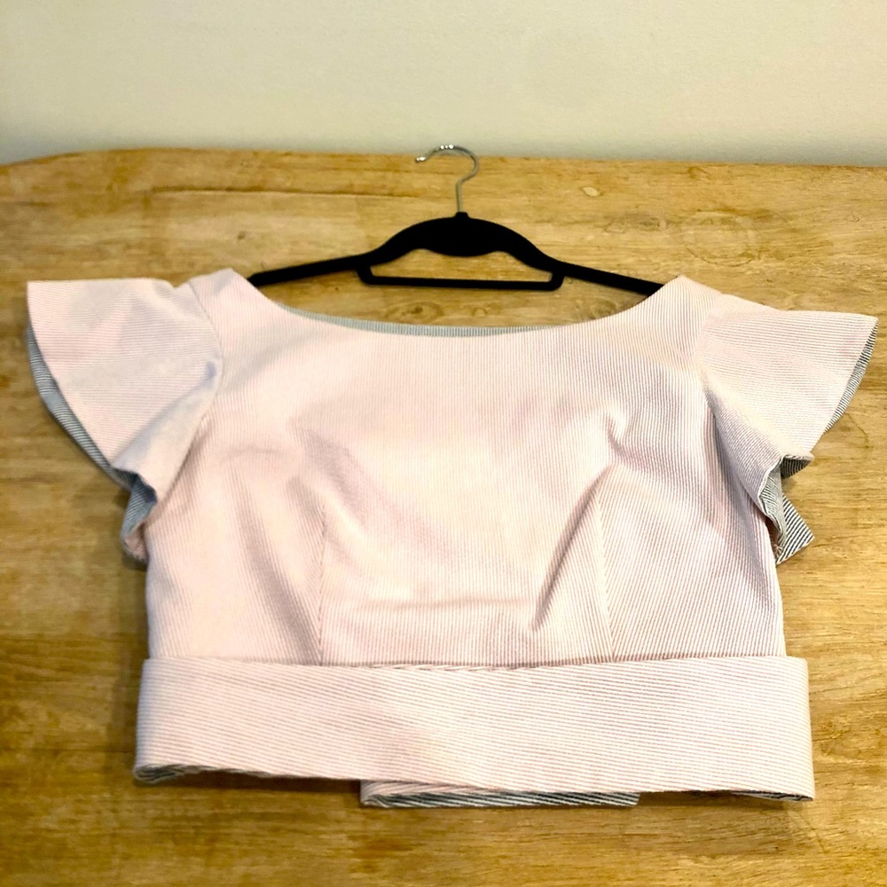 Milly striped crop top with tie & flared shoulders